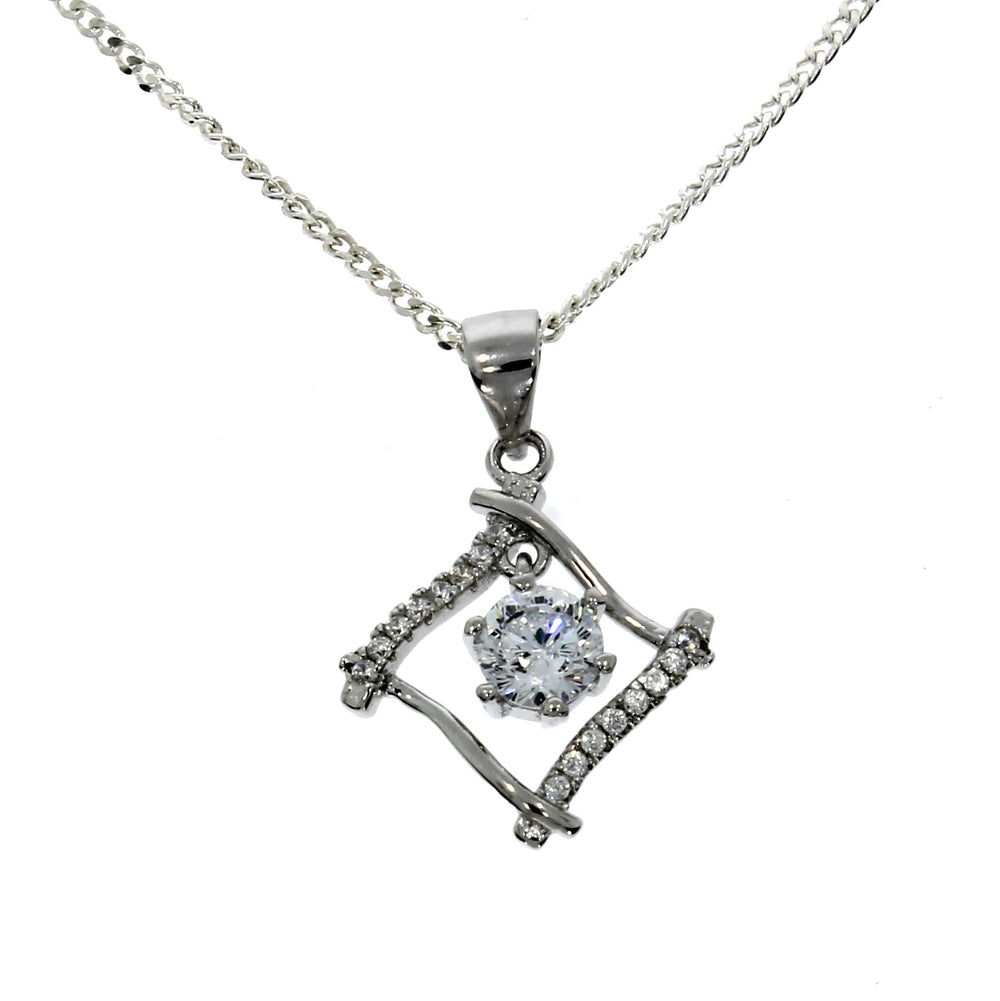 Silver Square Cubic Zirconia Pendant & Chain
