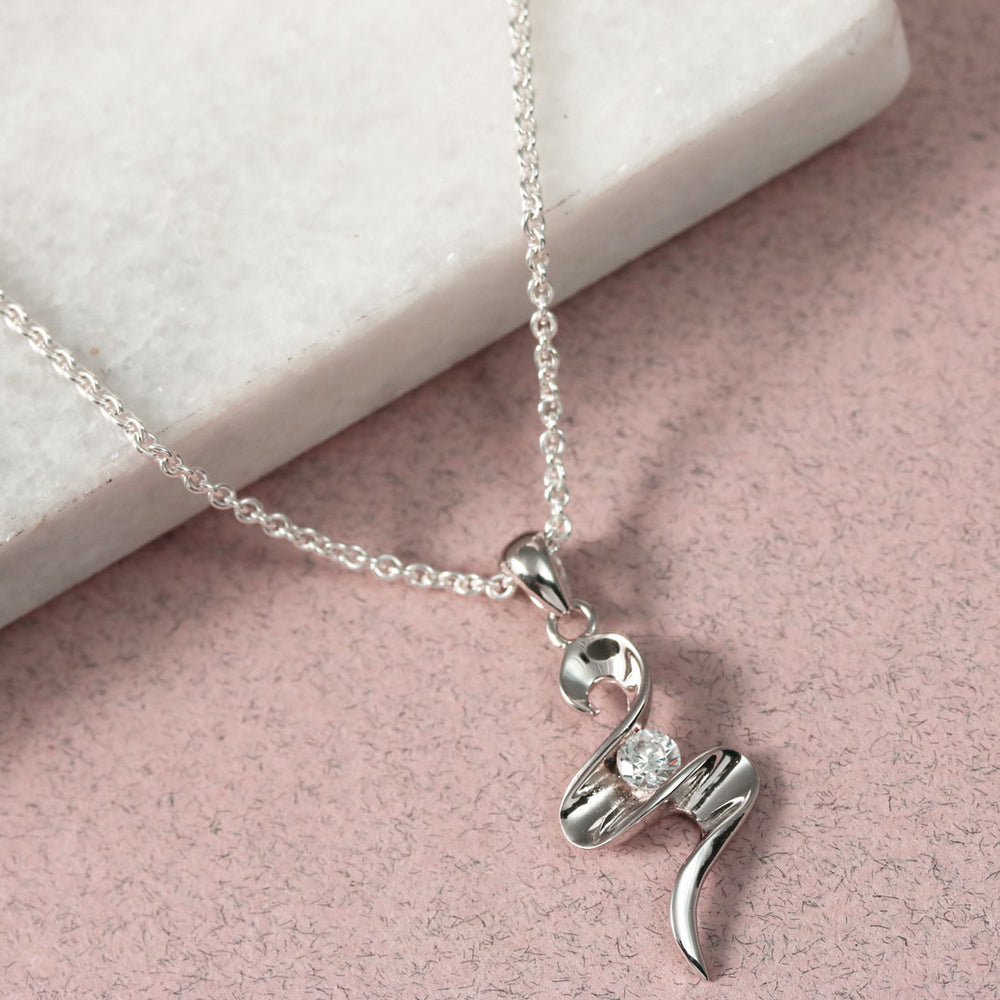 Silver Squiggle Pendant With Single CZ
