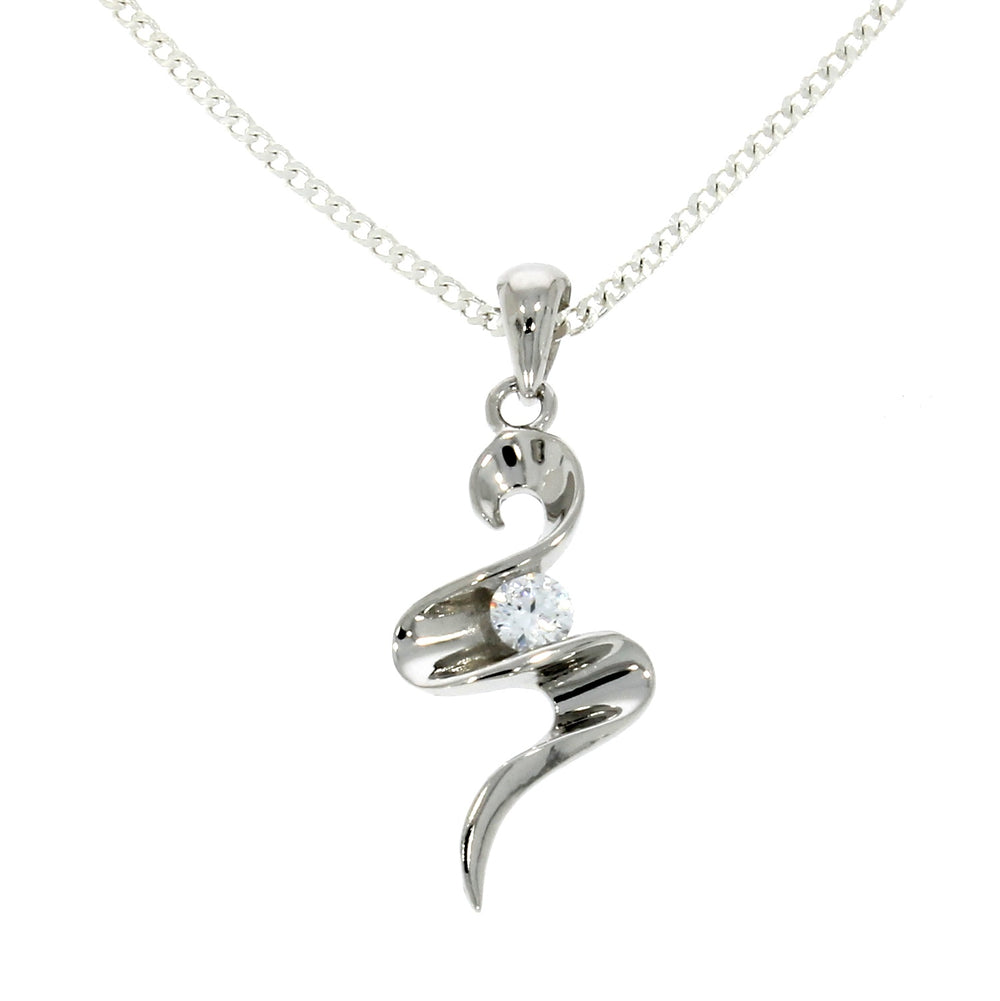 Silver Squiggle Pendant With Single CZ