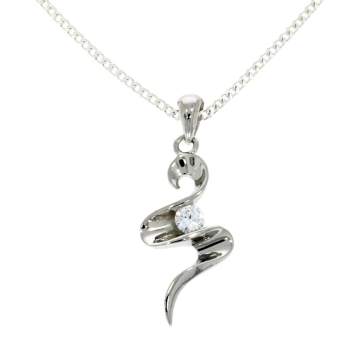 Silver Squiggle Pendant With Single CZ