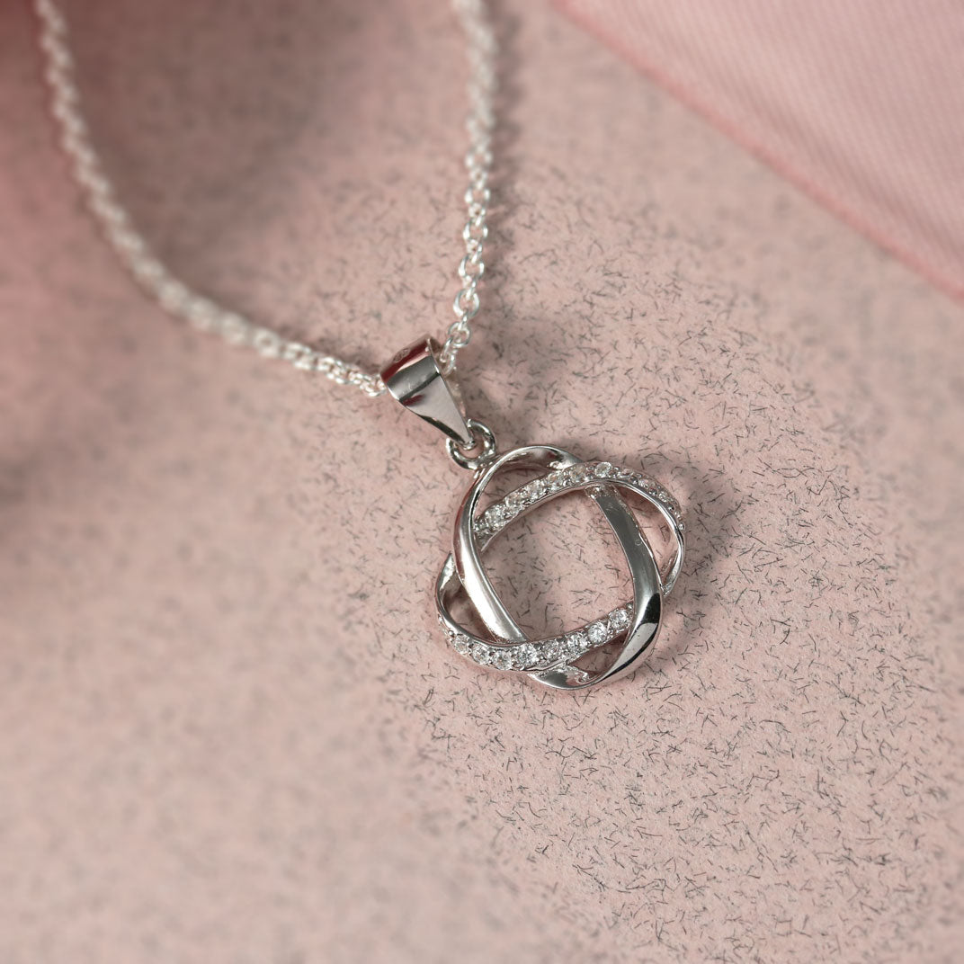 Silver & CZ Interlocking Oval Link Pendant