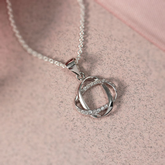 Silver & CZ Interlocking Oval Link Pendant