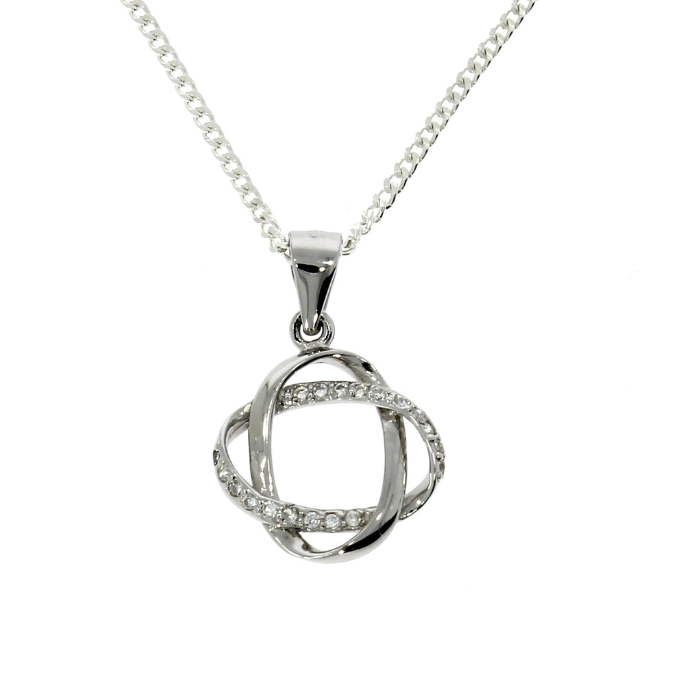 Silver & CZ Interlocking Oval Link Pendant