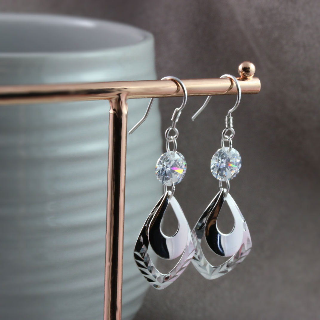 Silver CZ Drop Earrings