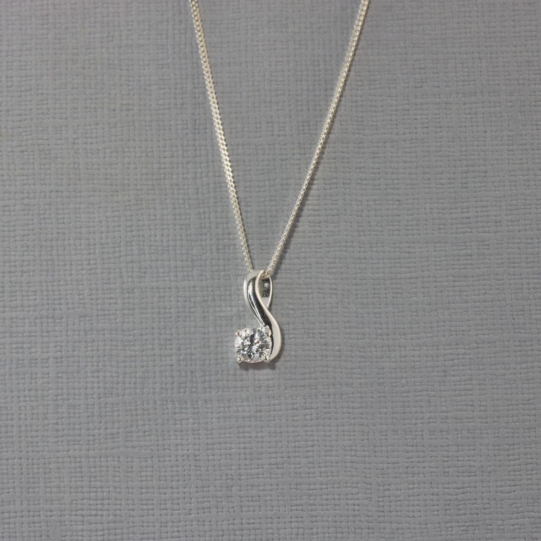 Silver Swirl Pendant With Cubic Zirconia