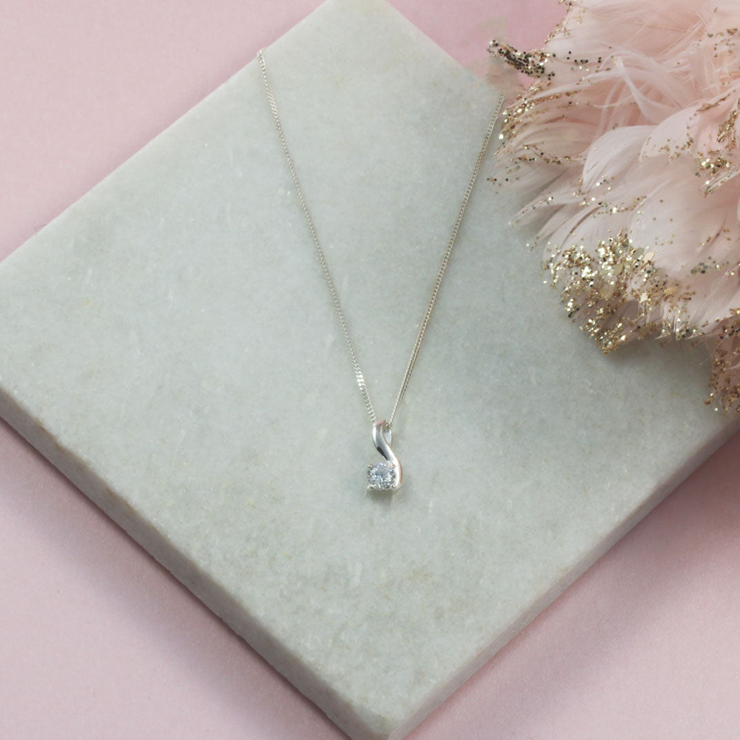 Silver Swirl Pendant With Cubic Zirconia