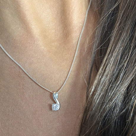 Silver Swirl Pendant With Cubic Zirconia