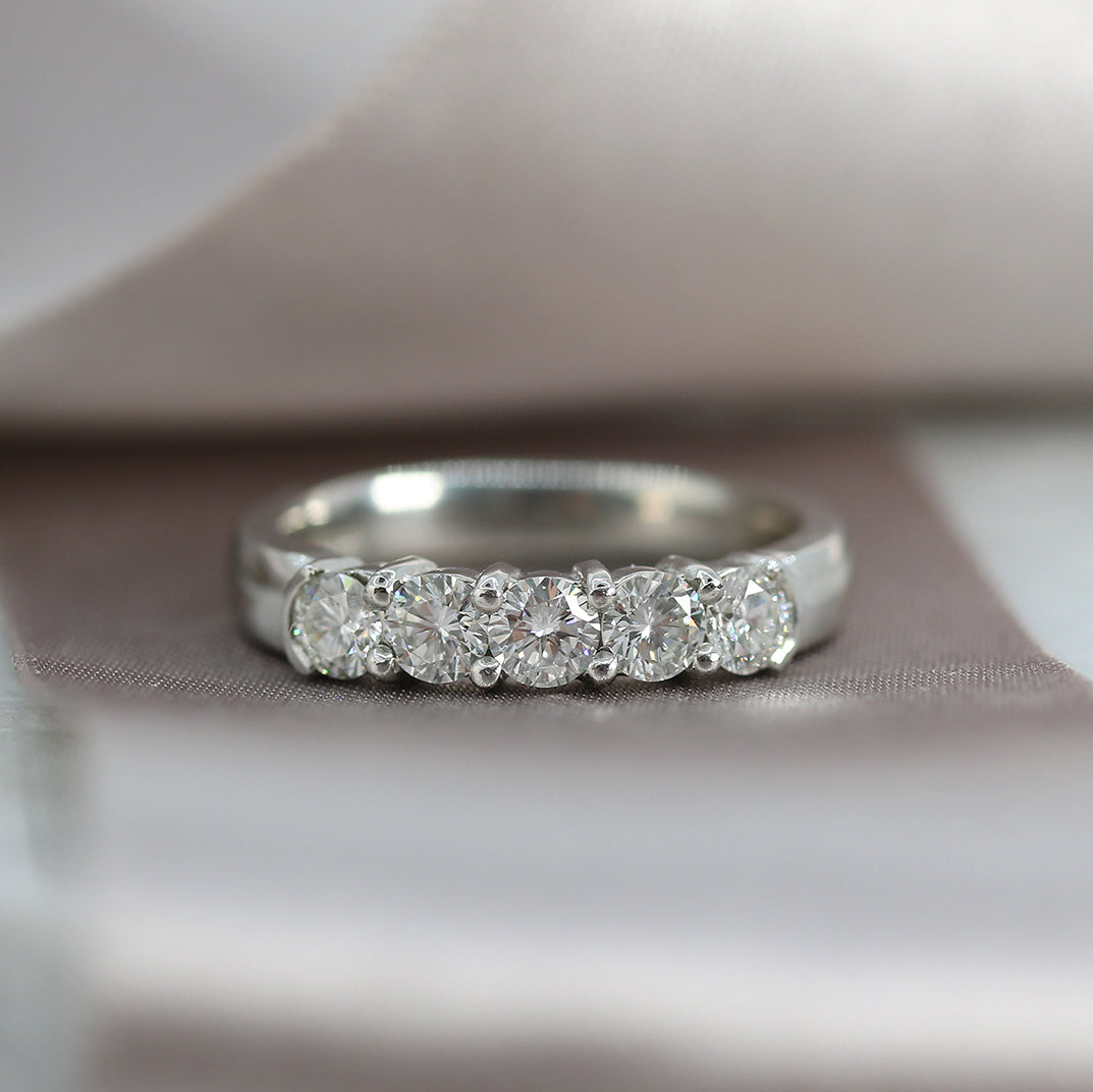 Platinum 5 stone claw set diamond eternity ring .96ct