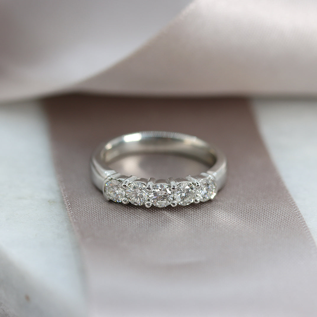 Platinum 5 stone claw set diamond eternity ring .96ct