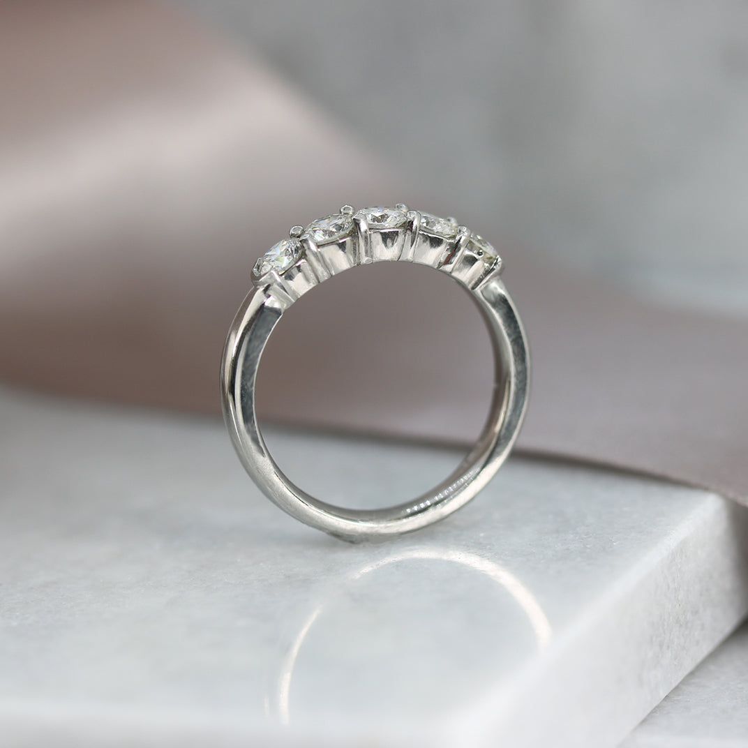 Platinum 5 stone claw set diamond eternity ring .96ct