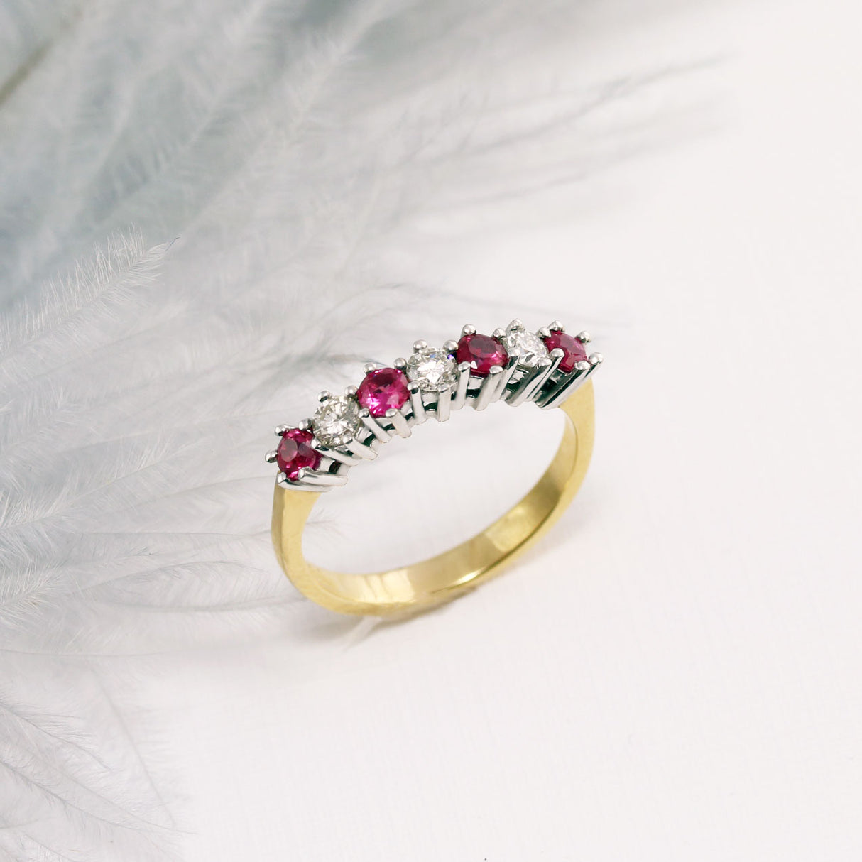 18ct Yellow Gold Ruby & Diamond Half Eternity Ring