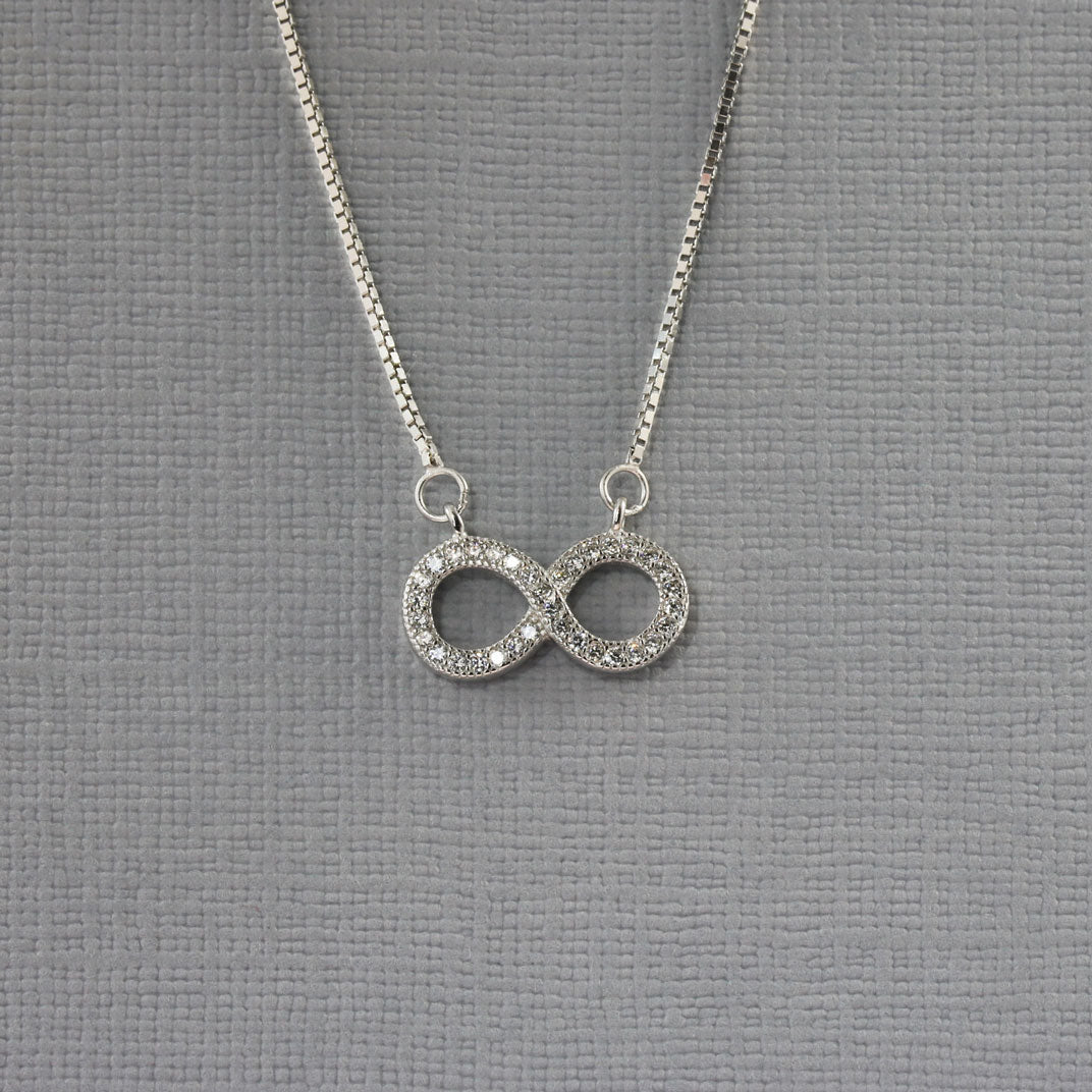 Silver Infinity Necklace with Pave Set Cubic Zirconia