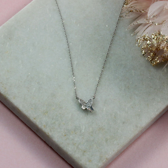 Silver 'Mummy & Baby' Butterfly Cubic Zirconia Set Necklace