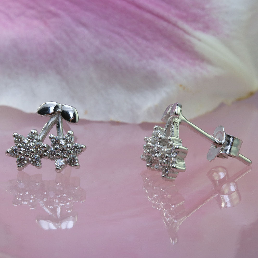 Silver Cubic Zirconia Double Cluster Earrings