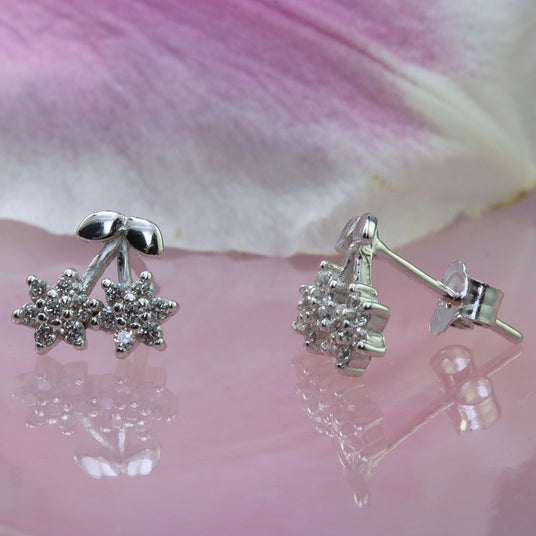 Silver Cubic Zirconia Double Cluster Earrings