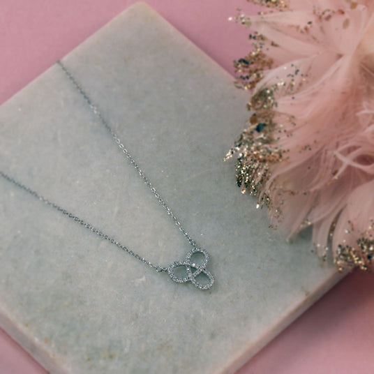 Silver Pave Set Treble Loop Necklace