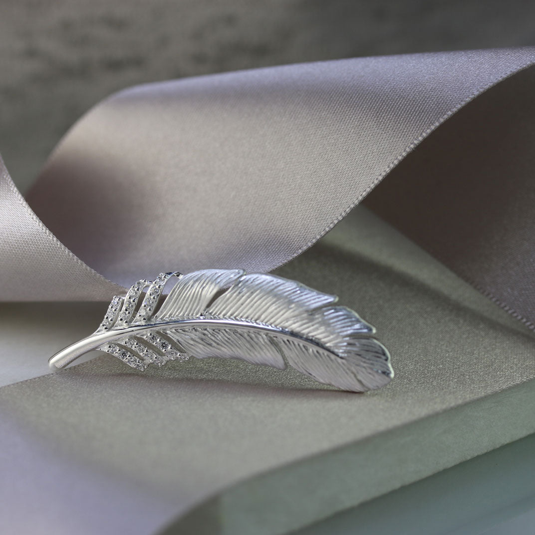 Solid Silver Feather Brooch