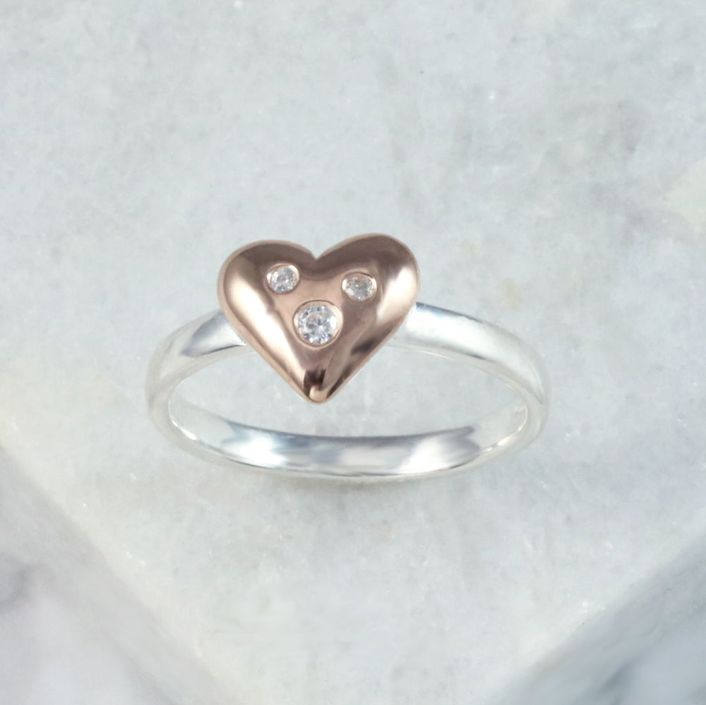 Silver Heart Rose Gold Ring