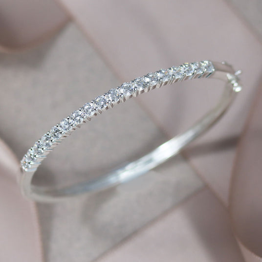 Solid Silver CZ Bangle