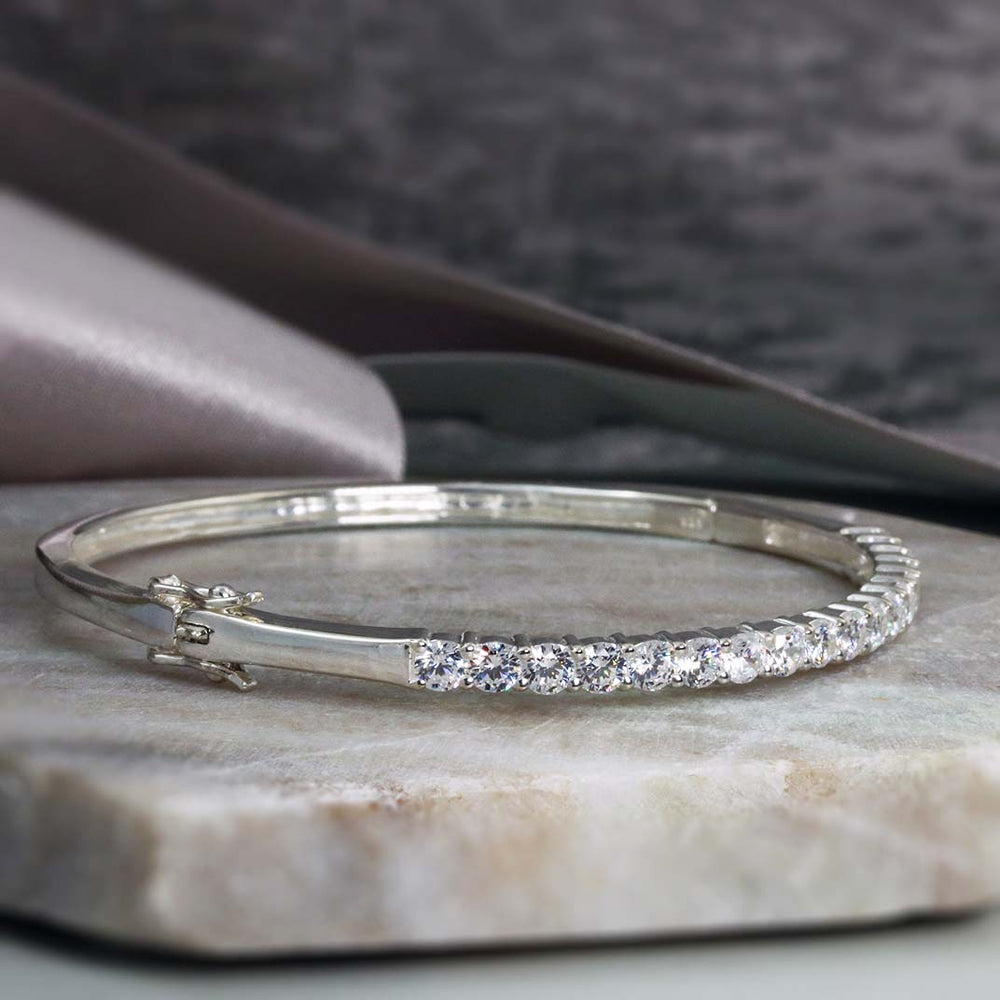 Solid Silver CZ Bangle