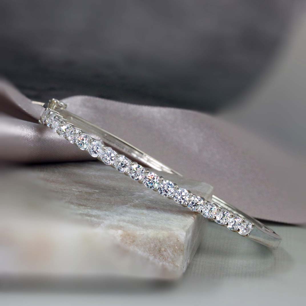 Solid Silver CZ Bangle
