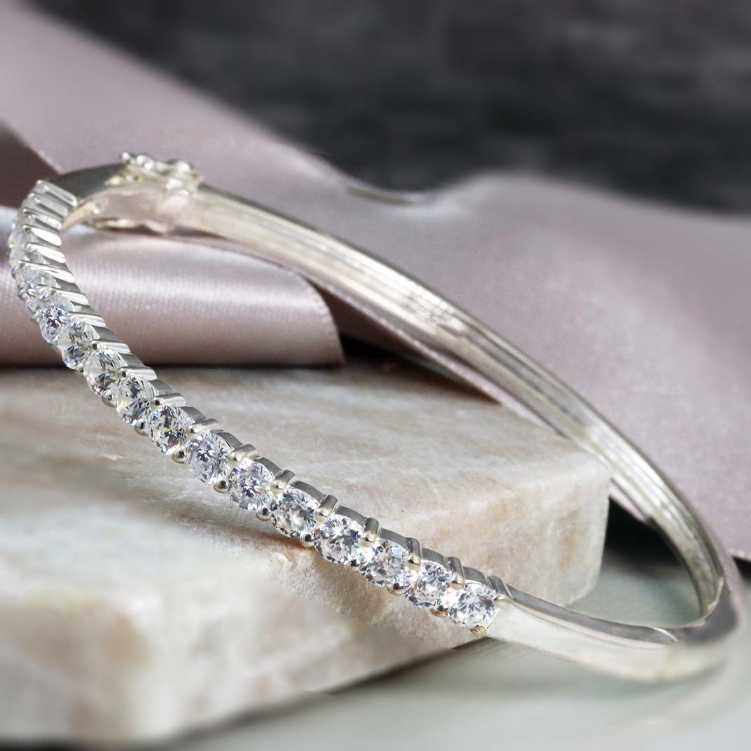Solid Silver CZ Bangle