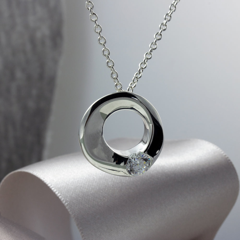 Silver Chunky Circle CZ Pendant