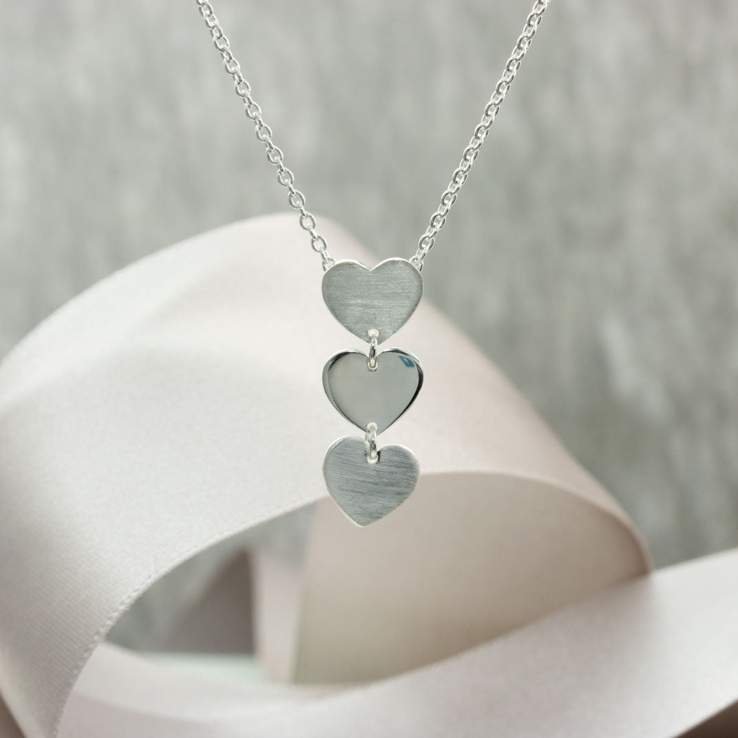 Silver 3 Heart Drop Necklace