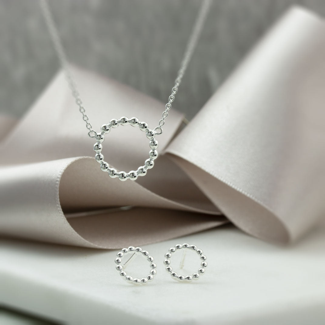 Silver Open Beaded Circle Necklace