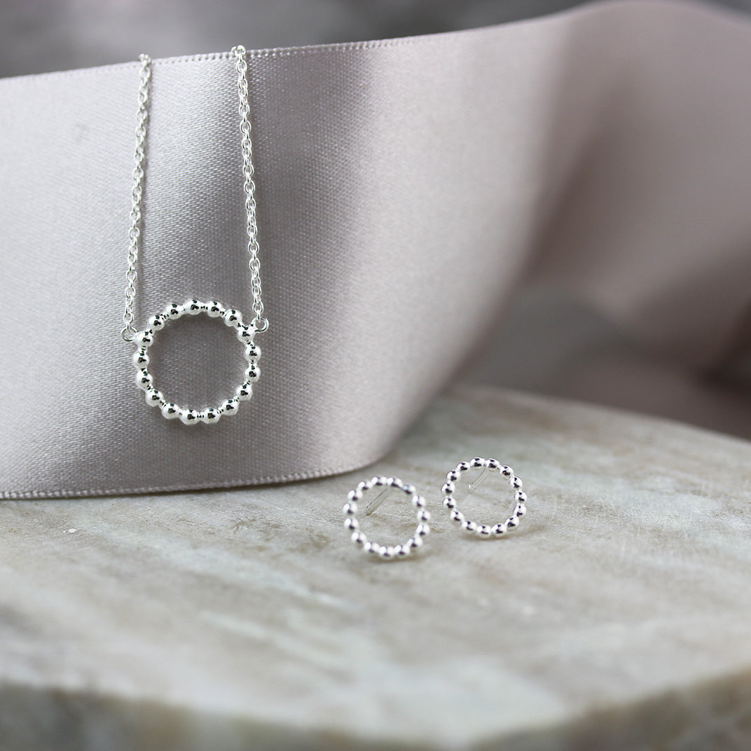 Silver Open Beaded Circle Necklace