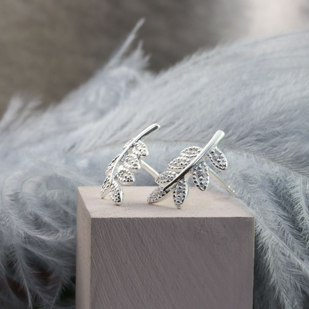 Silver Leaf Shaped CZ Studs