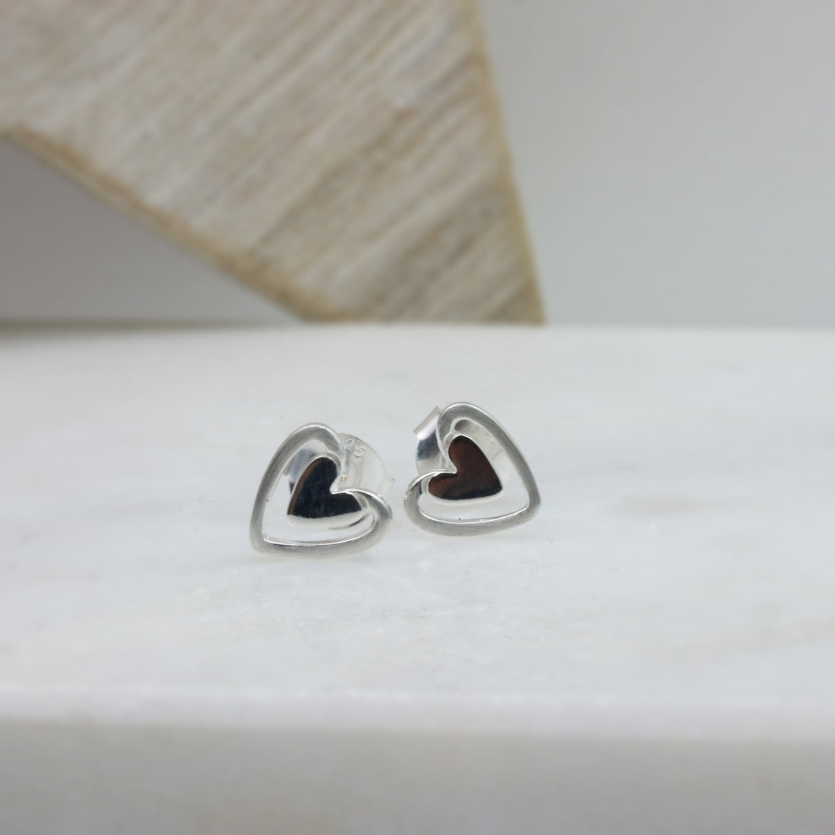 Silver Open Heart Stud Earrings Polish & Matt Finish