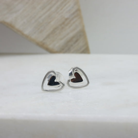 Silver Open Heart Stud Earrings Polish & Matt Finish