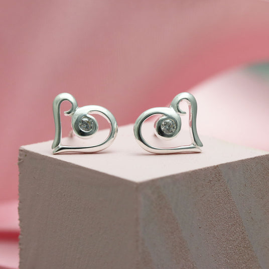 Silver Open Fancy Heart Stud Earring