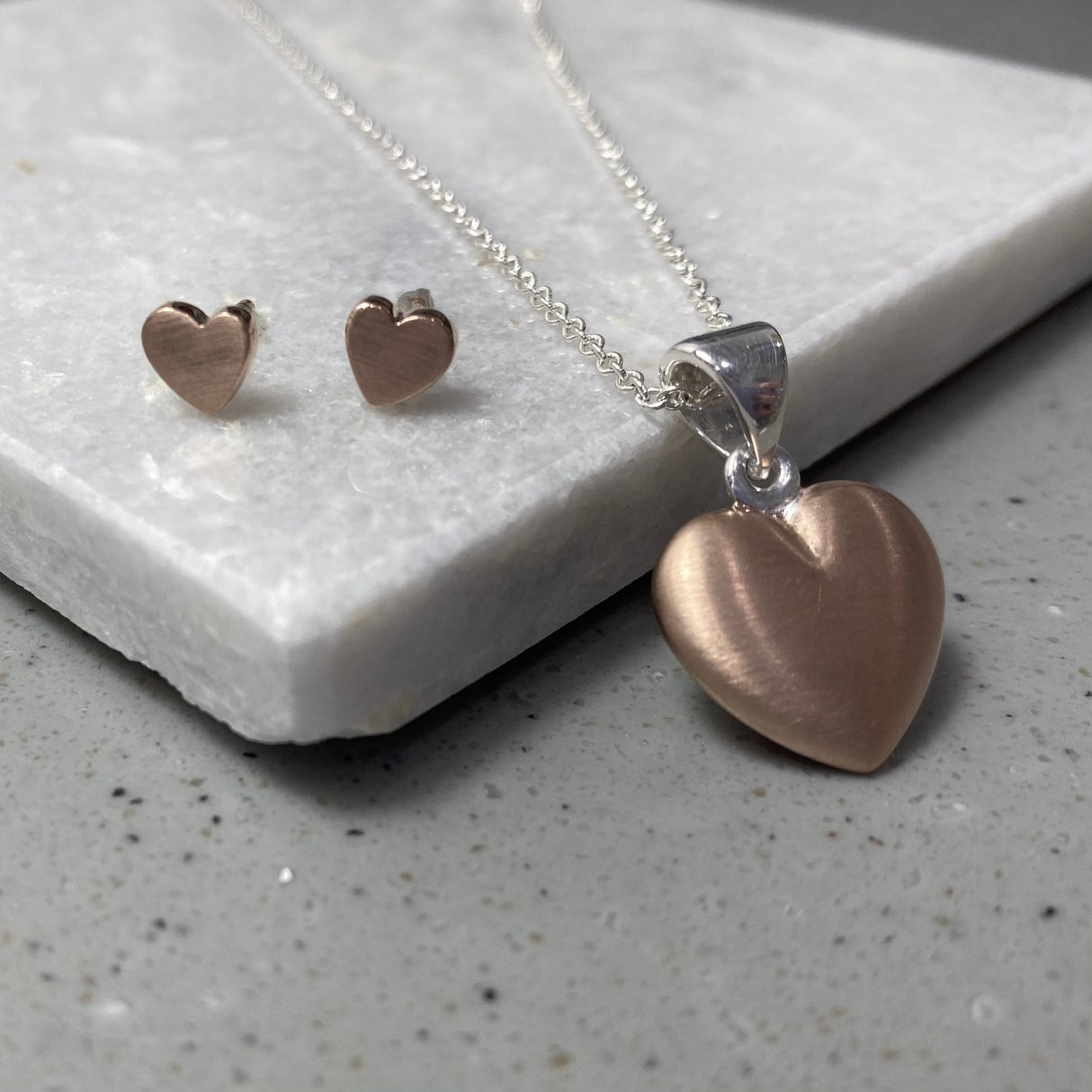 Silver Rose Gold Plated Heart Earrings
