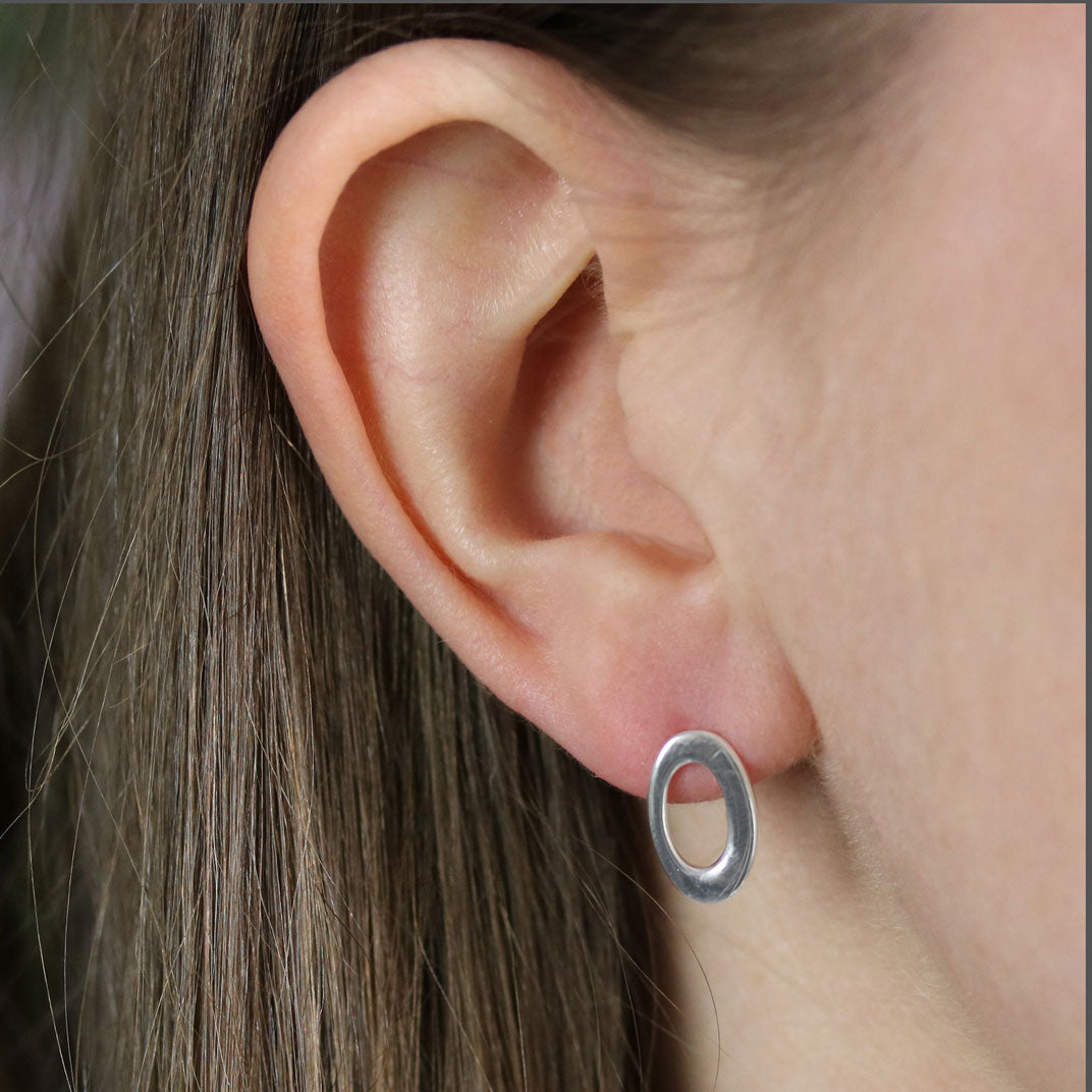 Silver Oval Stud Earrings