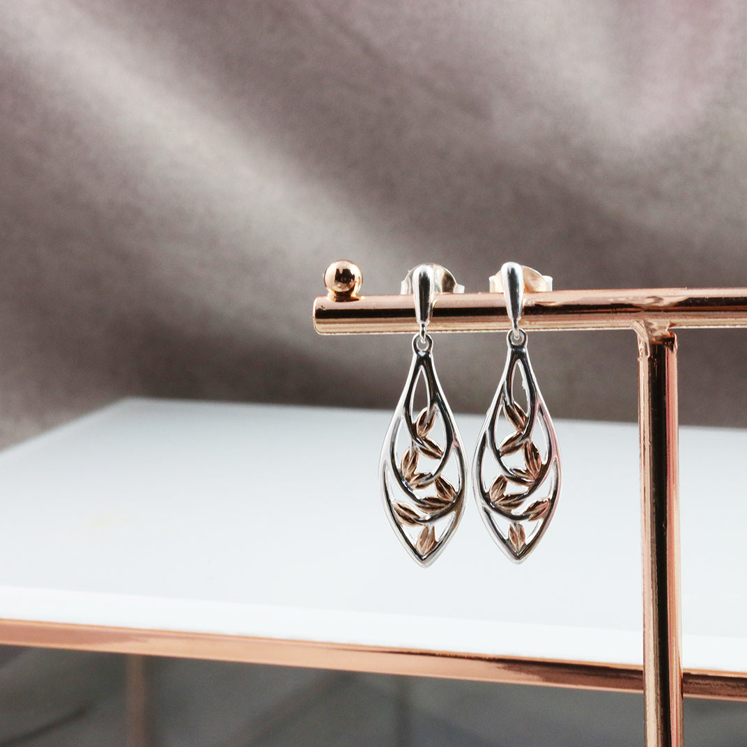 Silver With Gold Detail Marquise Shaped Drop Earrings