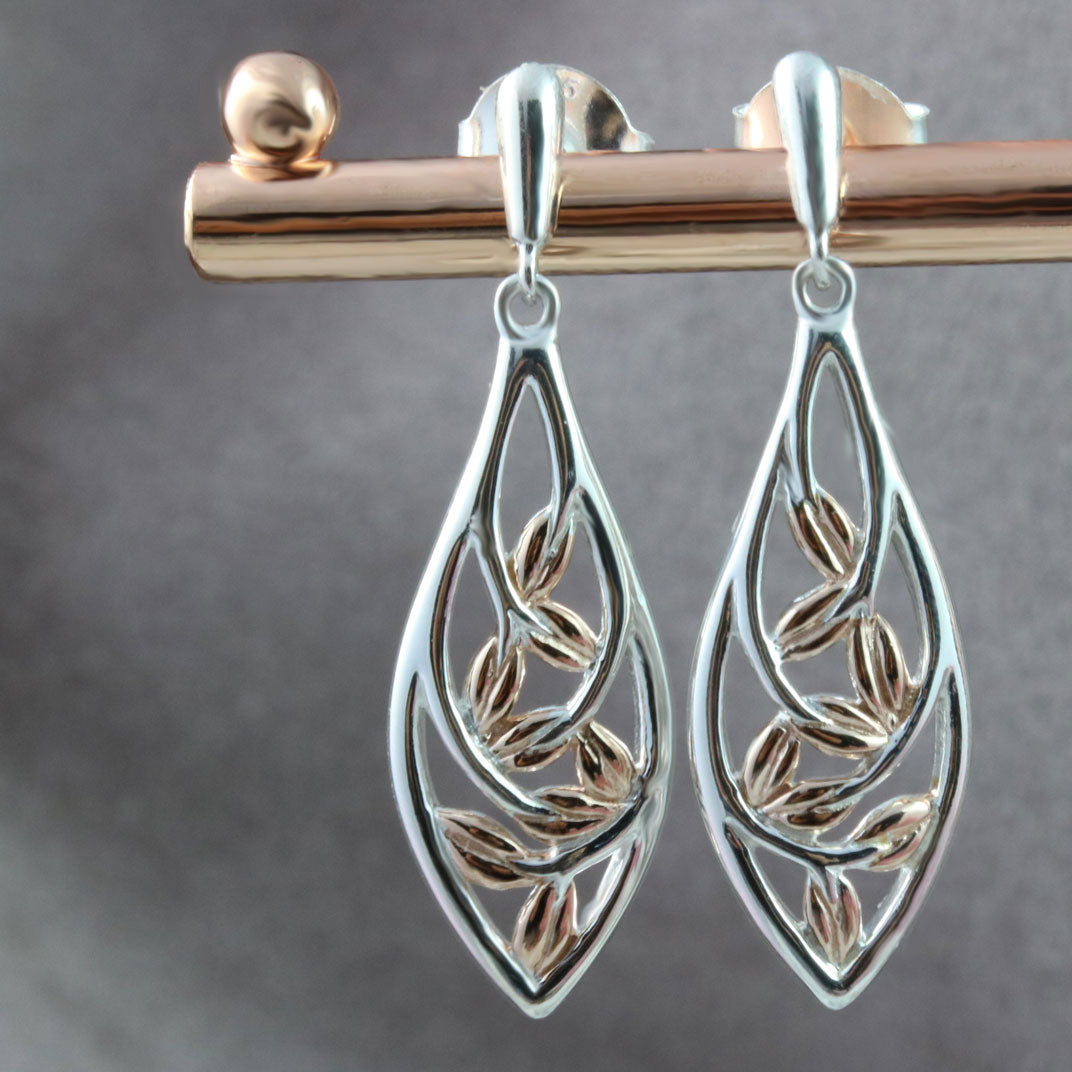 Silver With Gold Detail Marquise Shaped Drop Earrings