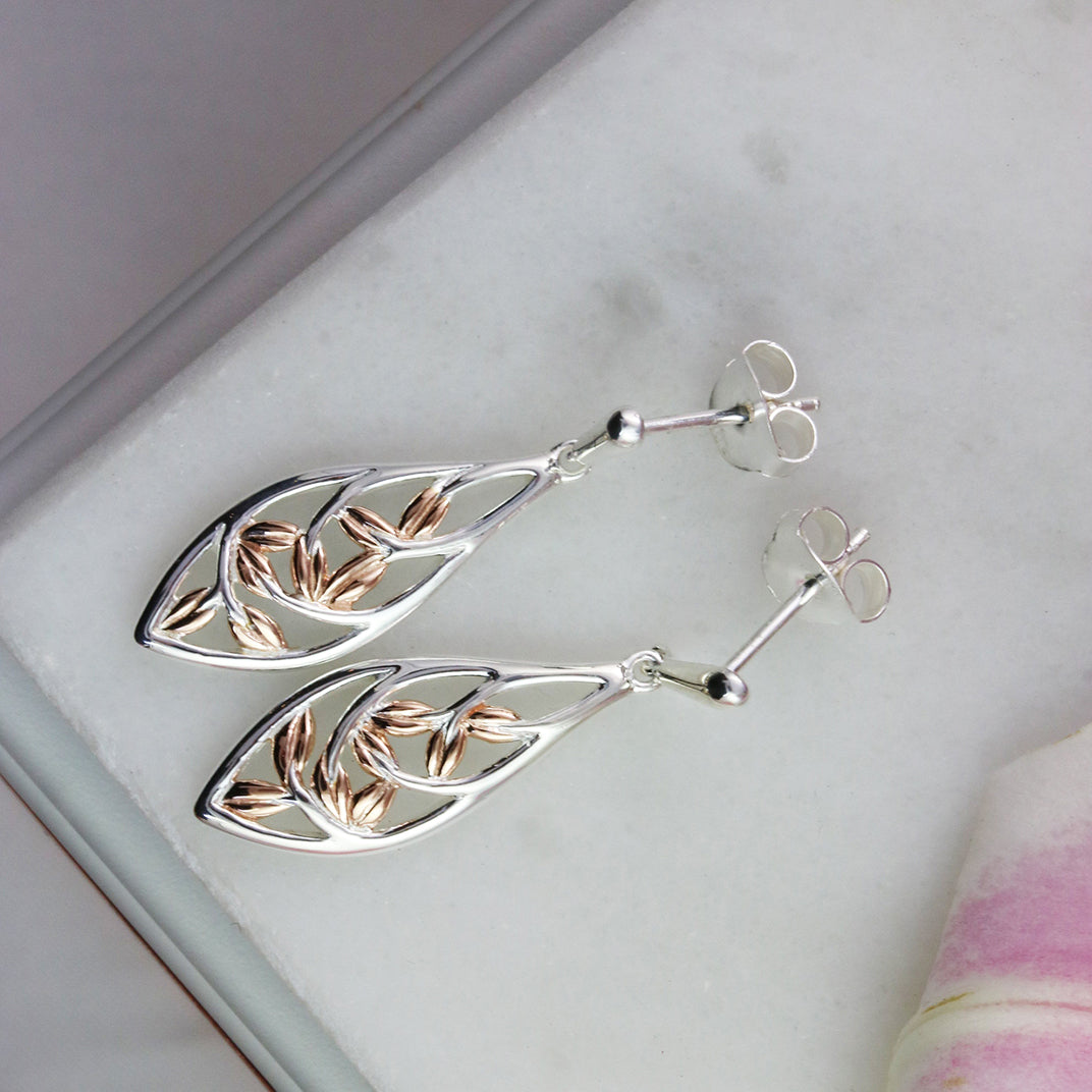 Silver With Gold Detail Marquise Shaped Drop Earrings