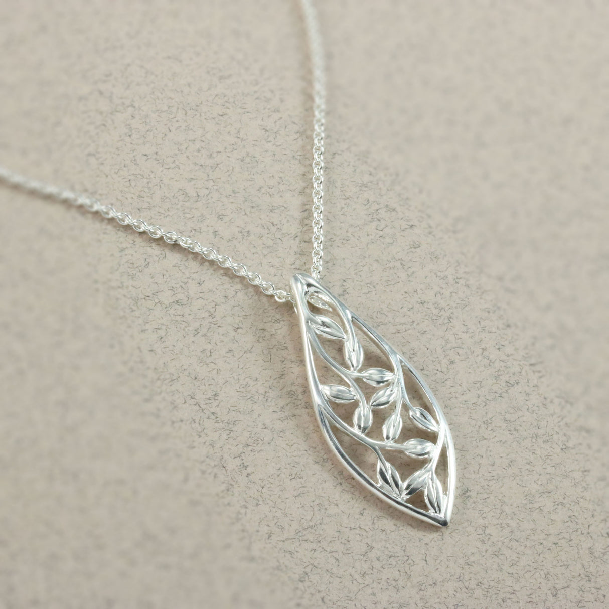 Silver Marquise Shape Open Leaf Pendant