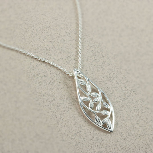 Silver Marquise Shape Open Leaf Pendant