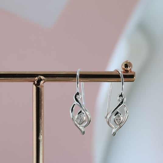 Silver Marquise Cubic Zirconia Leaf Shaped Drop Earrings