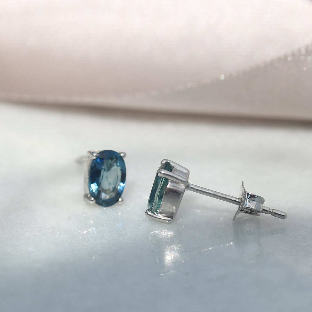 9ct White Oval Sapphire Studs