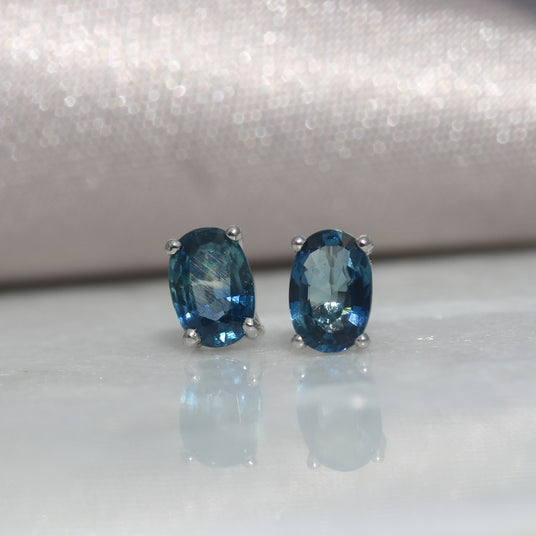 9ct White Oval Sapphire Studs