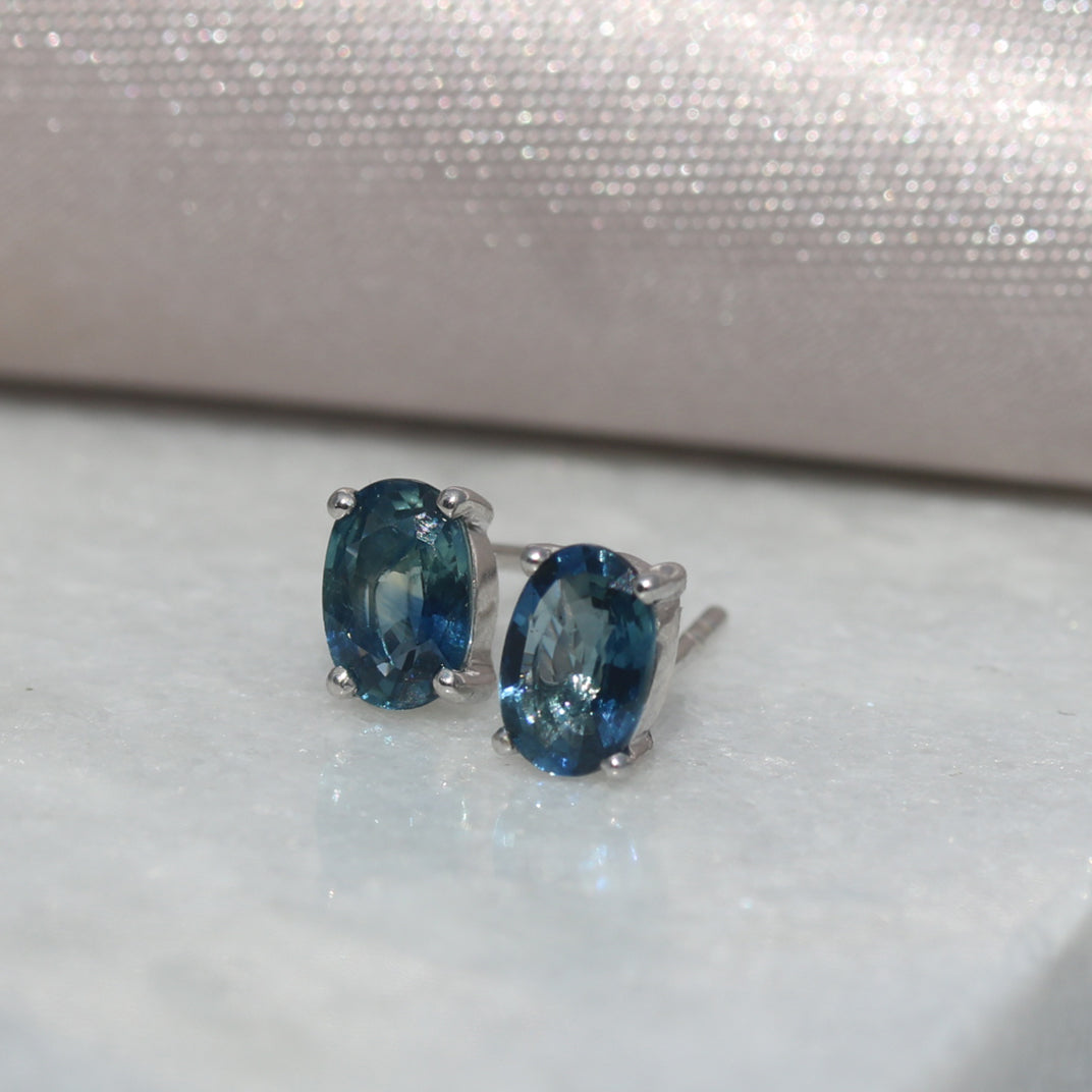 9ct White Oval Sapphire Studs