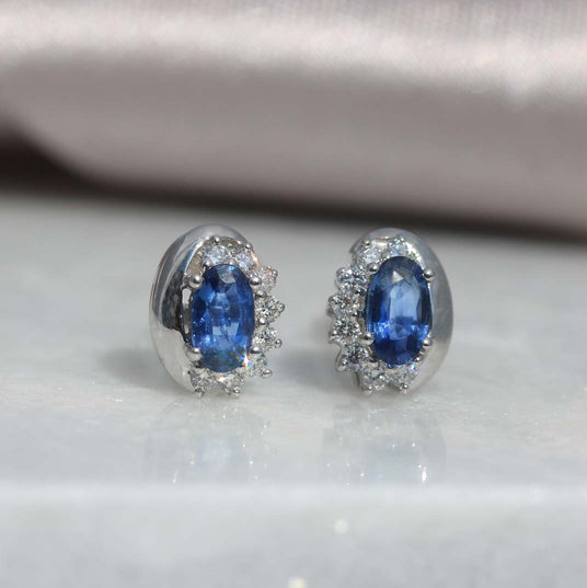 9ct White Sapphire & Diamond Stud Earrings
