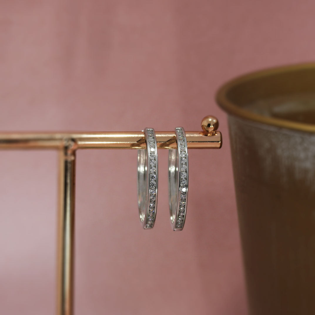 Silver Channel Set Cubic Zirconia Hoops 23mm