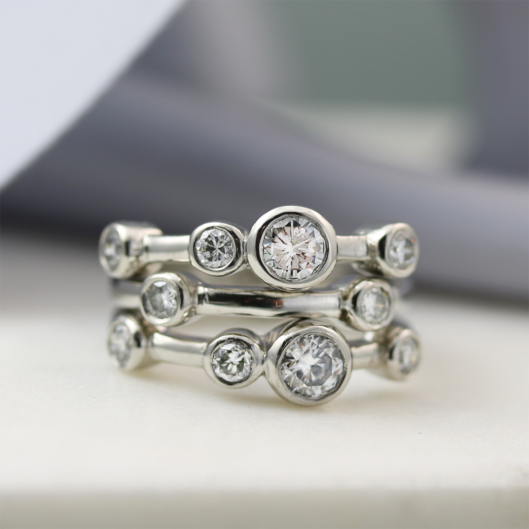 Platinum Three Piece Diamond Bubble Ring 1.24ct