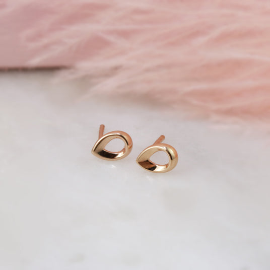 Silver Rose Gold Small Pear Shape Stud Earrings