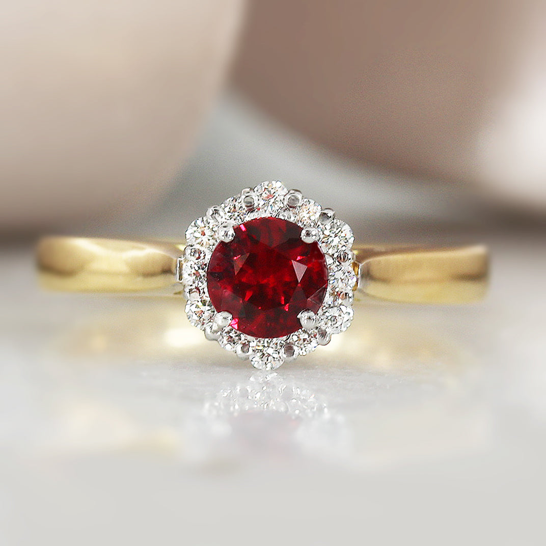 18ct Yellow Gold Ruby & Diamond Cluster